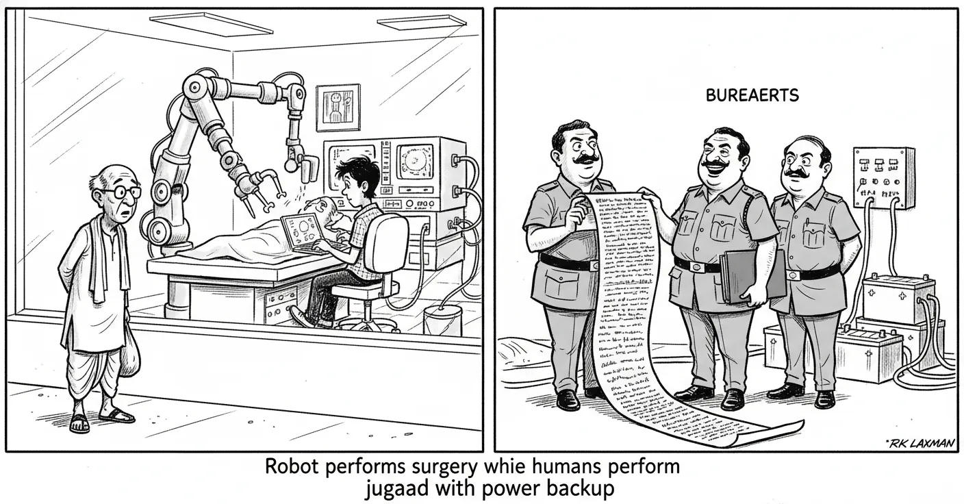 Robot performs surgery while humans perform jugaad with power backup